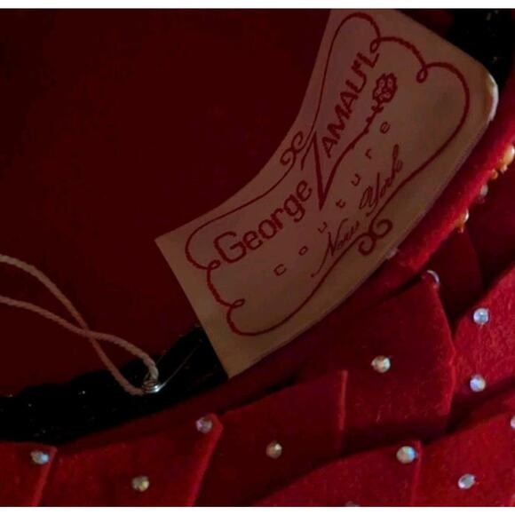 Vtg George Zamaul Couture Glamour Hat Red Rhinestone African Nigerian Beaded main image 14